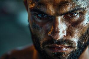 A close up of a man with tattoos photo