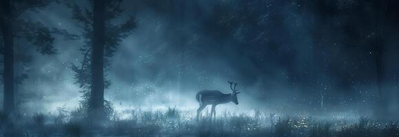 A deer is standing in the woods at night photo