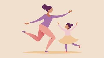 Flat Illustration Depicting Mother and Daughter Participating in a Modern Dance Class vector