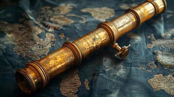 A telescope is on top of a map photo