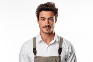A man in a white shirt and apron photo