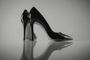 A pair of black high heels on a reflective surface photo