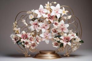 A vase with flowers on top of it photo