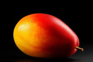 A red and yellow mango on a black background photo