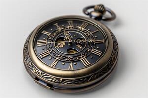 A pocket watch with roman numerals on the face photo