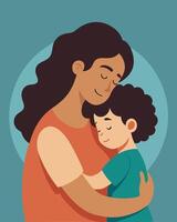 Happy Mothers Day Illustration Mother Hugging Her Child In A Warm Embrace vector