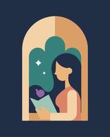Happy Mothers Day Illustration Mother Reciting A Fairy Tale By A Window In A Bright Room vector