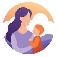 Heartwarming Mothers Day Illustration of a Mother Holding Her Baby Close While Watching with Deep Care vector