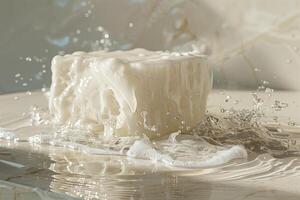 A piece of soap is sitting on a table photo