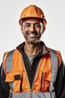 A man in an orange vest and hard hat photo