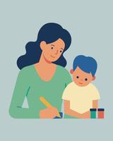Calm Mothers Day Illustration Mother and Child Engaging in a Quiet Art Session vector