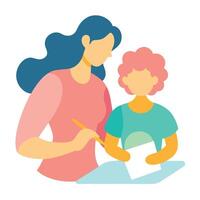 Flat Color Illustration of a Mother and Child Painting a Picture Together with Joy on Mothers Day vector