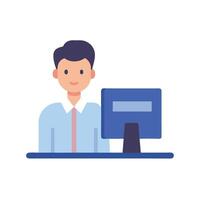 Skilled Employee Operating Accounting Software on a Computer in a Modern Workspace vector