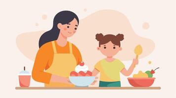 Mothers Day Flat Illustration of Mother and Child Enjoying a Creative Baking Session vector