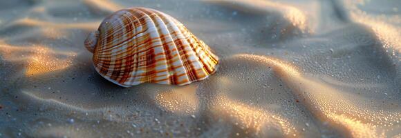 A shell on the sand with waves and sand photo