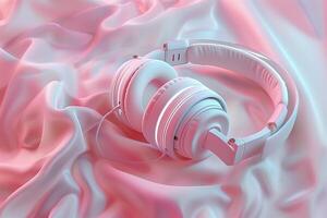 Headphones on a pink background photo