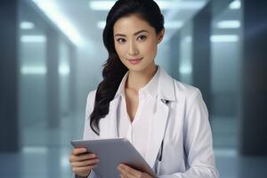 Asian female doctor holding tablet computer in office photo