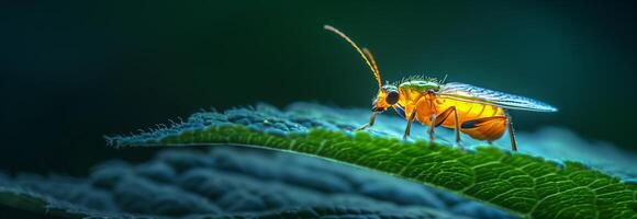 A bug is sitting on a leaf photo