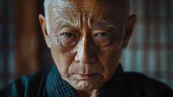 An old man with a serious look on his face photo