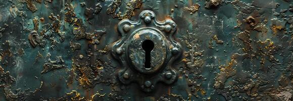 An old rusty door with a keyhole photo