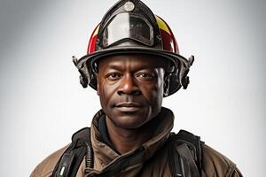 A black man wearing a fireman's helmet photo