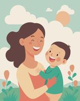 Joyful Scene Mother And Toddler Exchanging Happy Smiles Together vector