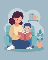 Happy Mothers Day Illustration Mother Reading A Story To Her Toddler In A Serene Setting vector