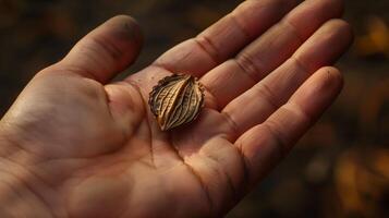 A hand holding a seed pod photo