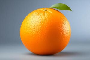 Orange with leaf on a gray background photo