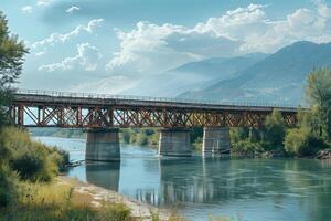 A train crossing a bridge over a river photo