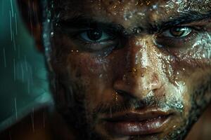A man with wet hair and a wet face photo