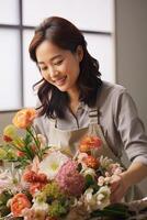 Woman wearing a white apron photo