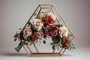 A flower arrangement in a geometric shape photo