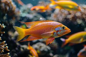 A group of colorful fish swimming in the ocean photo