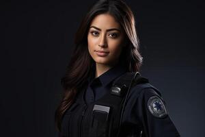 A woman in a police uniform posing for a photo