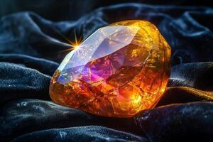A large orange diamond sitting on a cloth photo