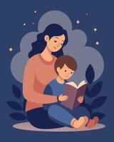 Heartwarming Illustration Mother Narrating A Story To Her Child With Warmth vector