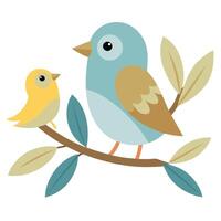 Charming illustration of a mother and baby bird on a branch on Happy Mother's Day vector