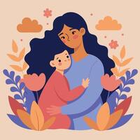 Mother and child hugging in the garden, mother and child, mother and child, mother and child vector