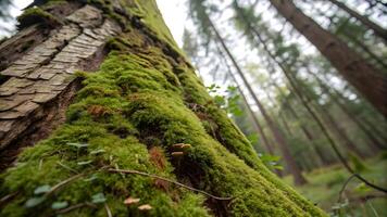 Mossy Tree Trunk Close-Up in Enchanting Forest for Nature Lovers and Photography Enthusiasts photo