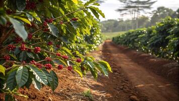Coffee Plantation Vibrant Red Berries in Lush Farm for Agriculture Enthusiasts and Farmers Seeking High-Quality Stock Images photo