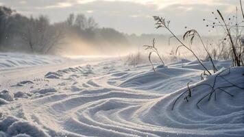 Snowy Landscape with Gentle Wind Patterns in Winter Field for Nature Enthusiasts and Photography Lovers photo