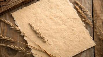 Vintage Paper Texture with Wheat Stalks on Rustic Wood for Designers and Craft Enthusiasts Seeking Authentic Backgrounds for Their Creative Projects photo