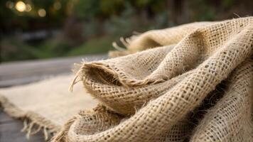 Cozy Knitted Blanket Softly Draped on Wooden Table for Home Decor Enthusiasts Seeking Warmth and Comfort in Their Living Spaces photo