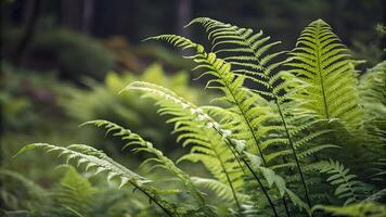 Ferns in Forest with Soft Light for Nature Lovers and Botanical Enthusiasts, Perfect for Calm and Relaxing Backgrounds, Ideal for Websites and Blogs photo