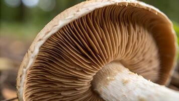 Mushroom with intricate gills captured in a serene forest setting for nature enthusiasts and photographers seeking stunning macro photography subjects photo