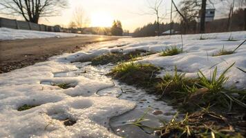 Snowy Pathway Glowing Sunset Winter Scene for Nature Lovers and Landscape Photographers photo