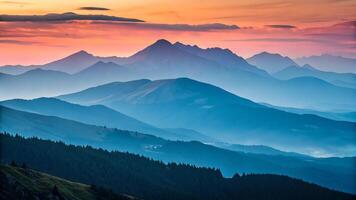 Mountain Range at Sunset with Vibrant Colors for Nature Lovers and Landscape Photography Enthusiasts photo