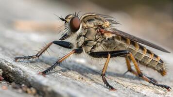 Robber Fly Close-Up Detailed Macro Photography for Nature Enthusiasts and Wildlife Photographers photo