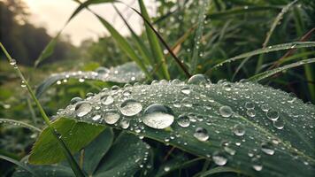 Dew Drops on Green Leaves Close-Up Nature Photography for Nature Lovers and Gardeners photo